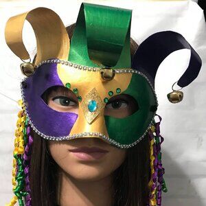 Mardi Gras Jester Mask, Venetian Festival Mask, Mysterious Decorative Jester